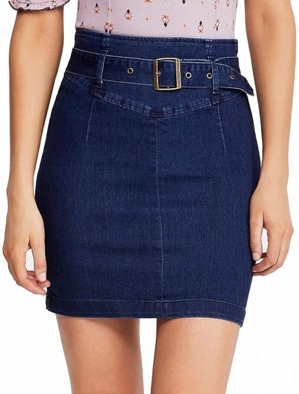 Free People Skirt Belted Denim Mini WMNS 8 Blue Pencil Stretch Boho Y2K Festival